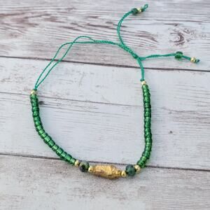 Green & Gold Tone Adjustable Cord Bracelet